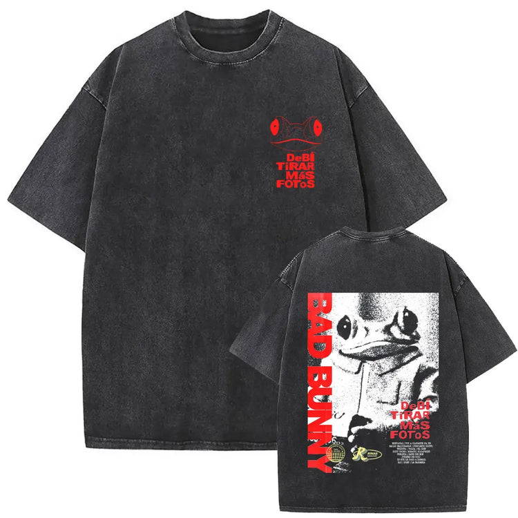 Rapper Bad Bunny Vintage Washed T Shirts Fans Gift Debi Tirar Mas Fotos DTMF Merch T-shirt Men's Women Hip Hop Fashion T-shirts