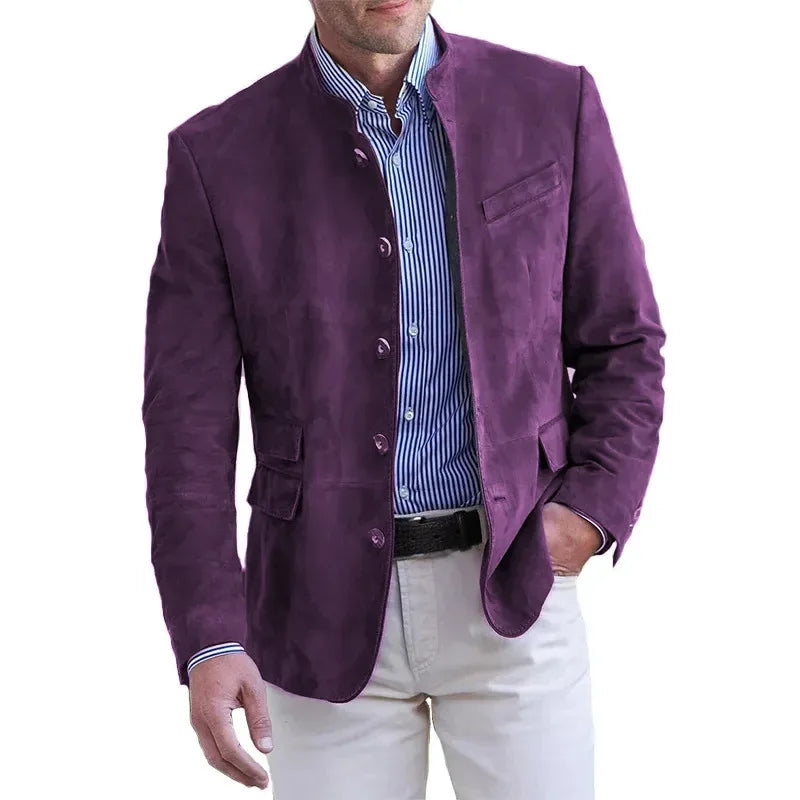 QICHE Men Clothing 2026 Autumn Winter Casual Faux Suede Blazer, Men Stylish Suit Jacket Outerwear, Male Clothes
