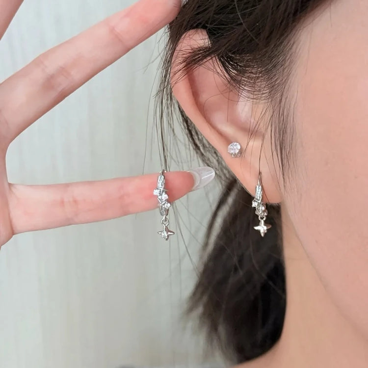 2026 New Arrival Metal Four Star Hoop Earrings for Women Simple Zircon Geometric Circle Earring Buckle Earrings Jewelry Gifts