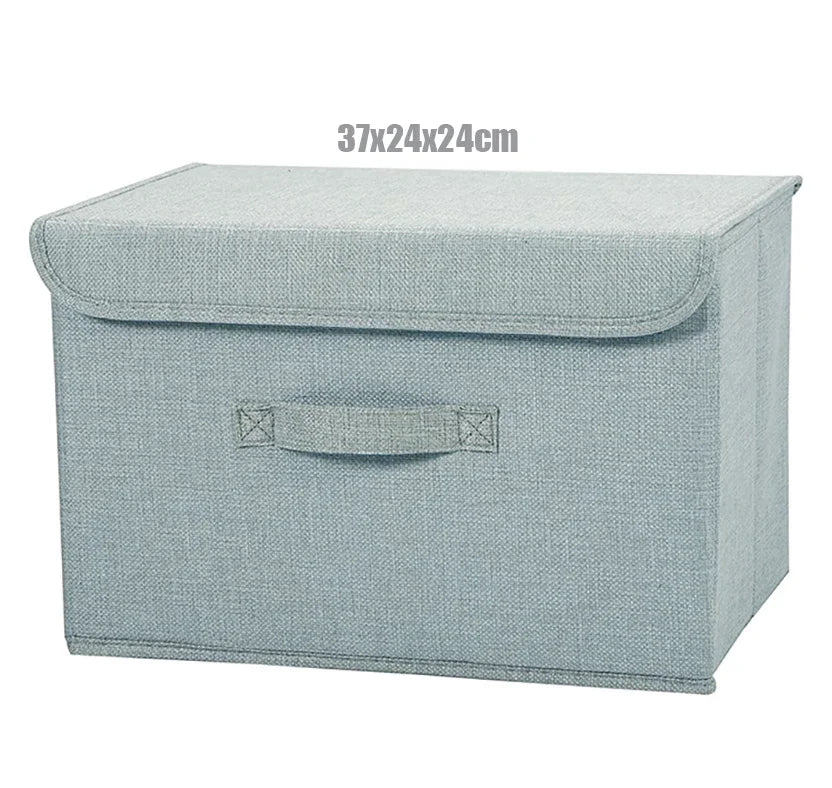 Washable Cotton Linen Fabric Folding CD Storage Box Foldable Bins Toys Organizer With Lid Storage Basket Laundry Basket