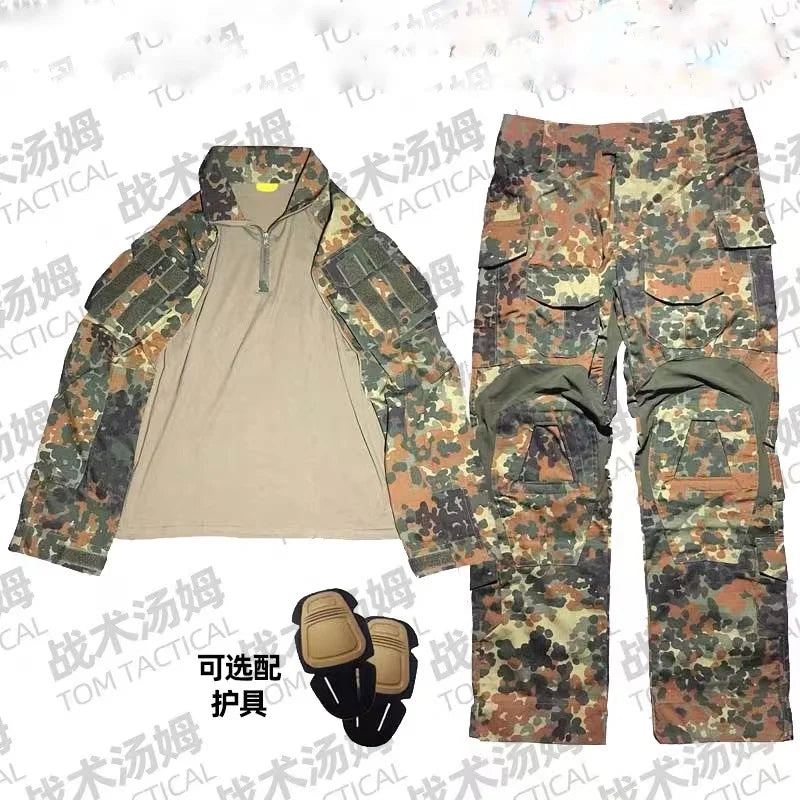 GEN3 Flecktarn Training Tactical Frog Skin G3 Battle Frog Suit Long Sleeved+Long Pants Combat Hunting Breathable Clothes