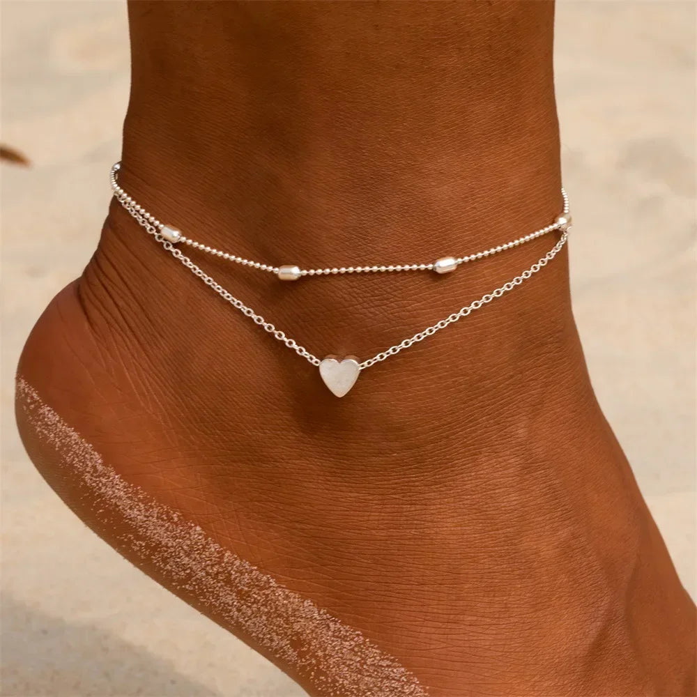 Female Heart  Anklets Bracelet Sandals Foot Jewelry Leg New Anklets on Foot Bracelets for Women Leg Chain Jewelry Accessories