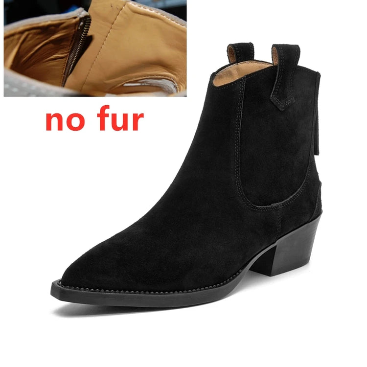AIYUQI Women's Ankle Boots 2026 New Pointed Toe Zippered Western Cowboy Boots For Women Block Heel Work Boots Female