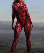 Sexy Fashion Print Jumpsuit Woman Turtleneck Zentai Bodysuit Cyberpunk Steam Tight Suit Halloween Costume Burning Man Outfit