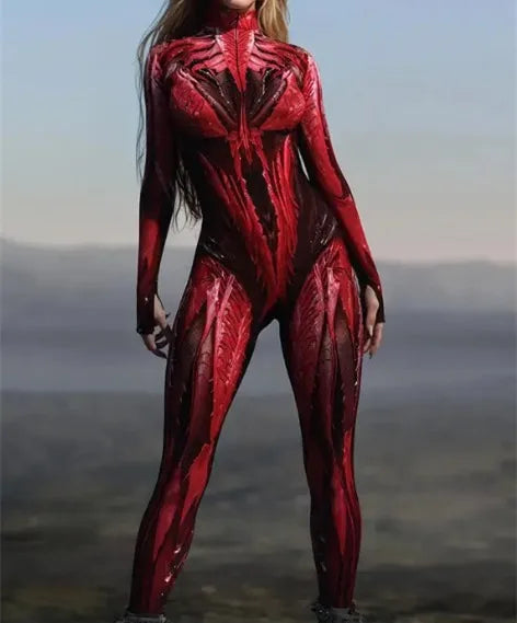 Sexy Fashion Print Jumpsuit Woman Turtleneck Zentai Bodysuit Cyberpunk Steam Tight Suit Halloween Costume Burning Man Outfit