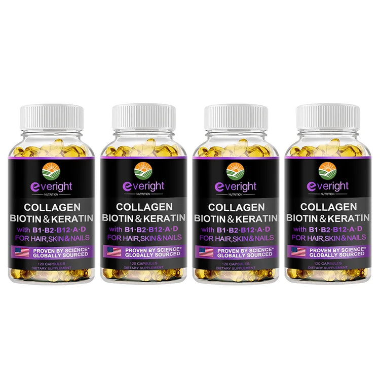 Biotin Hyaluronic Acid, Collagen Keratin –Hair Growth Vitamin – Nails & Skin,  B1, B2, B6, B12 Complex Supplement for Men &Women