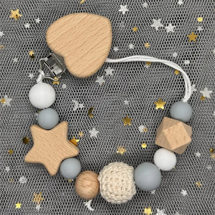 Personalized Baby Pacifier Clip Custom Name Silicone Bead Nipple Dummy Clips Engraved Infant Wooden Pacifier Holder Newborn Gift