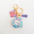 Fashion butterfly Fringe Initial Keychain Drop Glue Blend Sequin A-Z26 Letter Keychain Cute Ladies Student Bag Accessory Gift