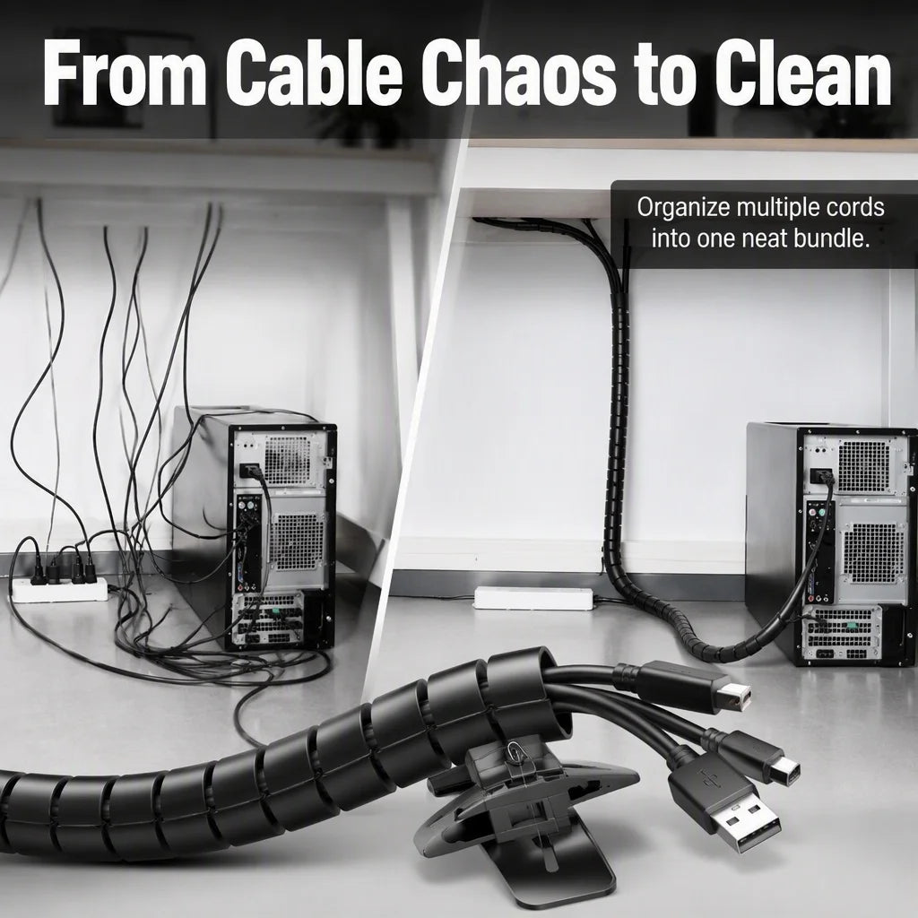 2M 32/22mm Flexible Spiral Cable Wire Protector Cable Organizer Computer Cord Protective Tube Organizer Management Tools