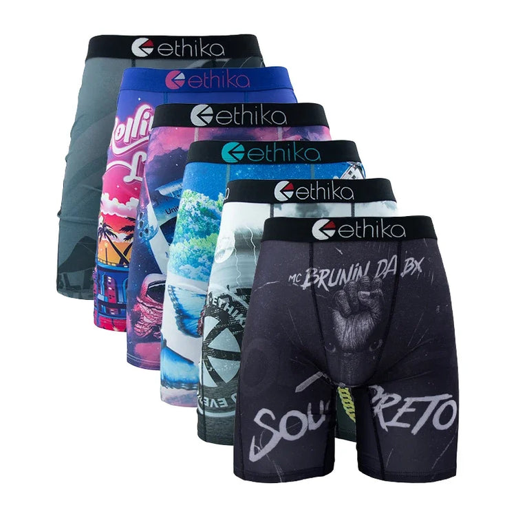 ETHIKA 6Pcs Men Underwear Boxers Breathable Man Swimming Underpants Plus Size Print Mens Panties Trunks Sexy Men's Boxershorts