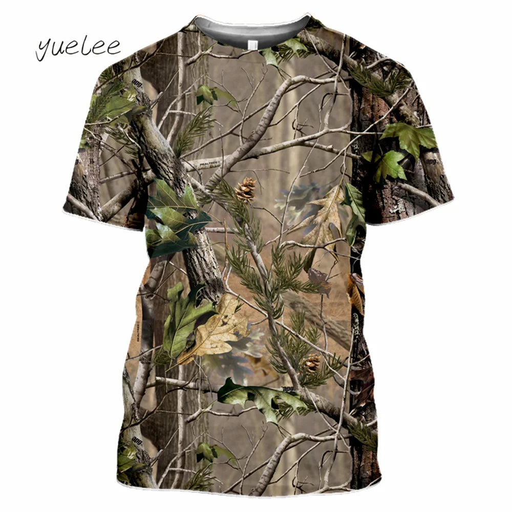 Novelty Men's T-Shirt 3D Woods Hunting Camouflage Print Short-Sleeved T-Shirt Outdoor Sports Tops Summer Men's Casual T-Shirt