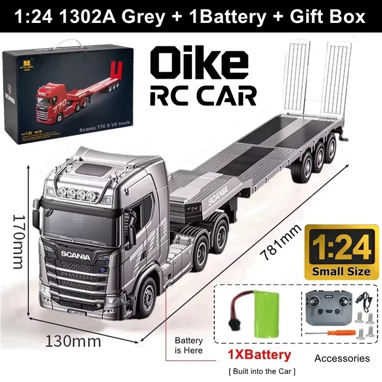 Remote Control Truck HUINA 1501 4WD RC Semi Trailer Car Heavy Duty Tractor with Light Sound 4X4 Off Road Tank Vehicle Model Toy