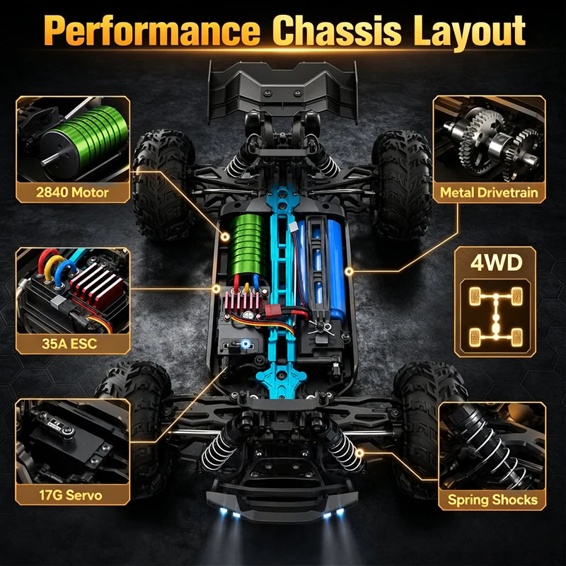 16102 Brushless Professional RC Remote Control Car Four-wheel Drive High Horsepower With LED Off-road Adult Four-wheel Drive 70KM/H High-Speed Drift Racing Boy Toy