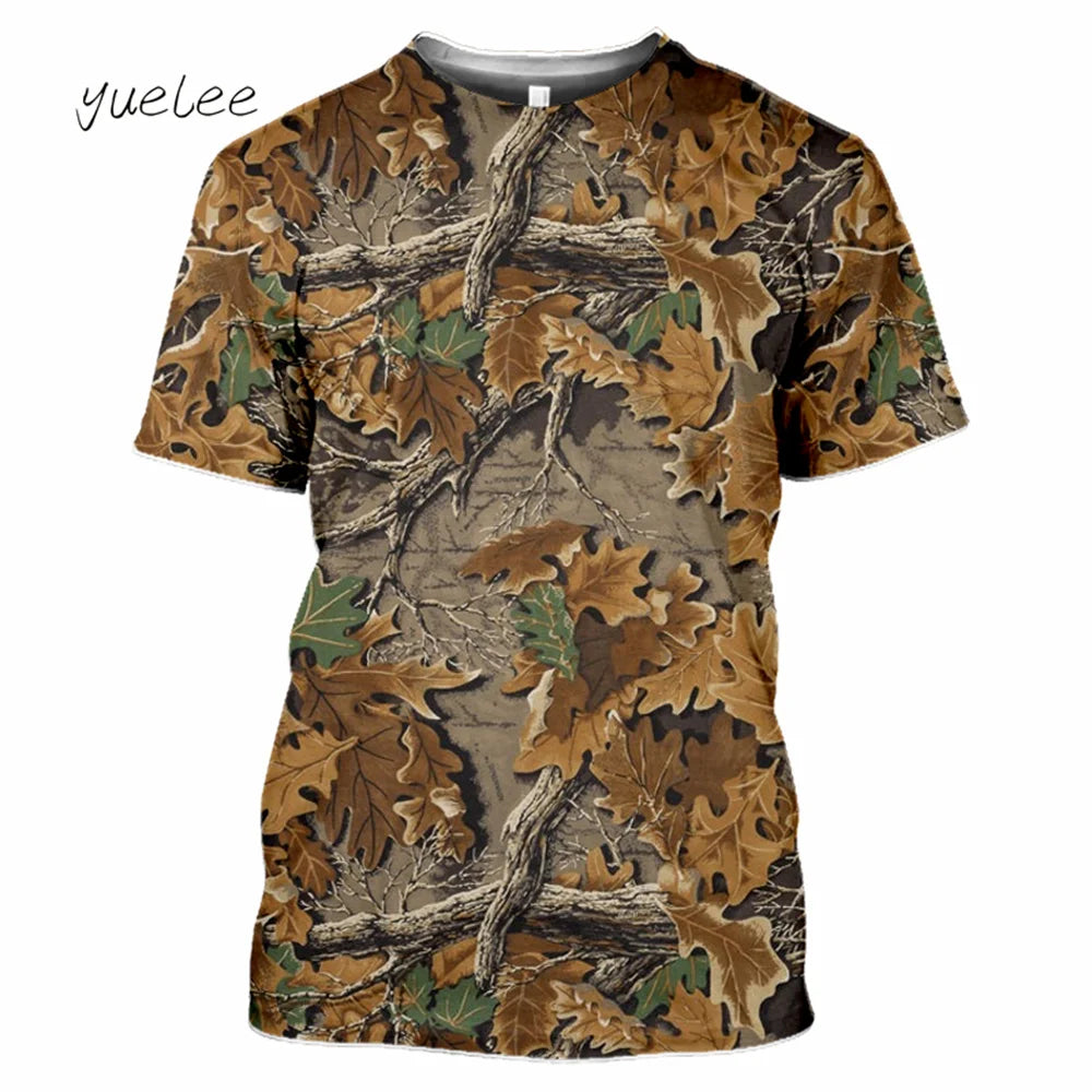 Novelty Men's T-Shirt 3D Woods Hunting Camouflage Print Short-Sleeved T-Shirt Outdoor Sports Tops Summer Men's Casual T-Shirt