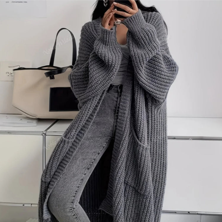 Women Knitted Cardigan Autumn Loose V-neck Long Sleeve Casual Midi Outerwear Simple Sweater Coat Basic Soft Y2K Jacket All-match