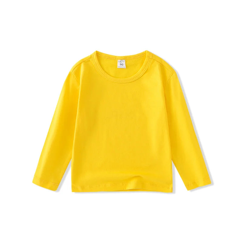 Autumn Spring Cotton Children T-shirt  Boys Girls Tees Long Sleeve White Shirt Kids Tops Baby Clothes Solid Black Blue Yellow