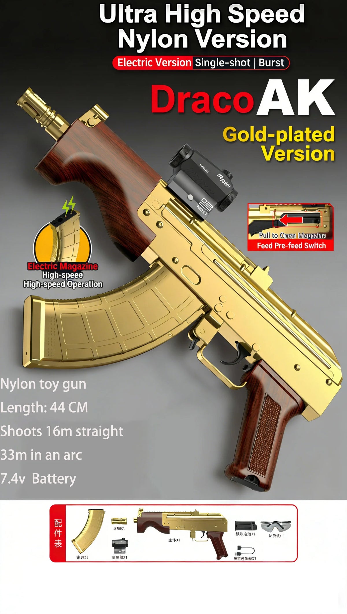 Ultimate AK47 Gel Blaster Electric Toy Gun 30M Extreme Range Nylon Construction Outdoor Shooting Game Gift for Adults Teens