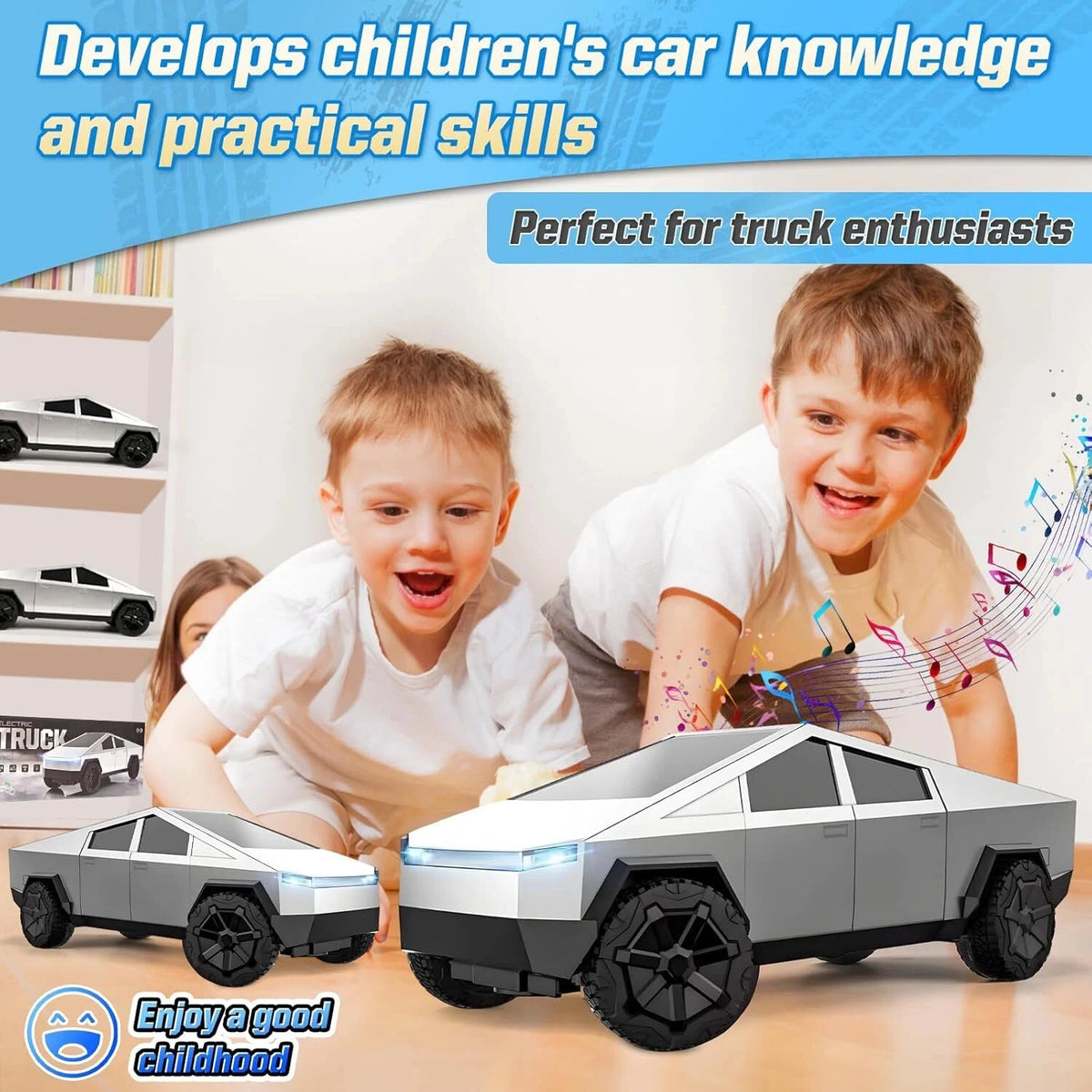 1:24 RC Cybertruck Pickup 4WD Off-Road Remote Control Car, 27Mhz High-Speed Dual Motor Truck with LED Lights,Gift for Boys Kids