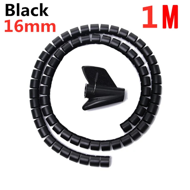 2M/1M Flexible Spiral Cable Wire Protector Cable Organizer Computer Cord Protective Tube Clip Organizer Management Tools 16/10mm