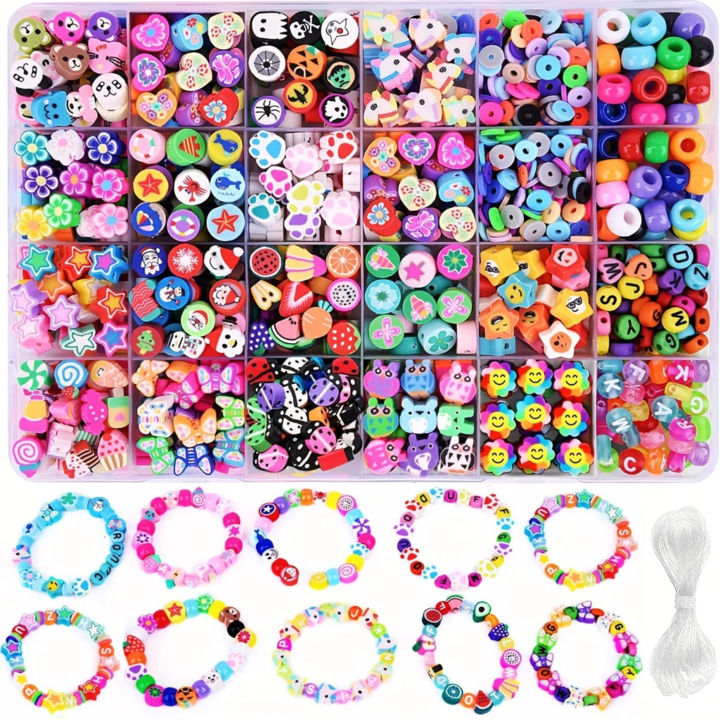 700Pcs Jewelry Making Kit DIY Beaded Crafts for Necklaces & Bracelets Acrylic, Soft Clay, Animal Charms, Polymer Clay Bead Sets