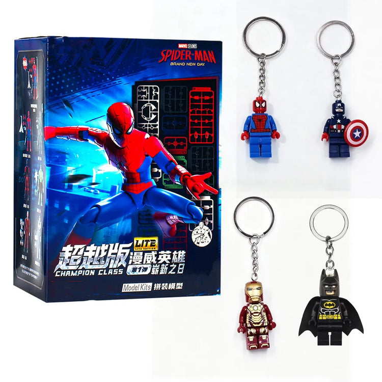 Kawaii  Building Block Minifigure Keychain,Iron Man Spider-Man Superman Key Ring,Backpack Pendant,Birthday Gift