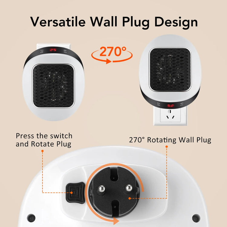 Electric Heater Wall Outlet Plug Space Heater with Remote Control PTC Fast Heating for Bedroom Office RV