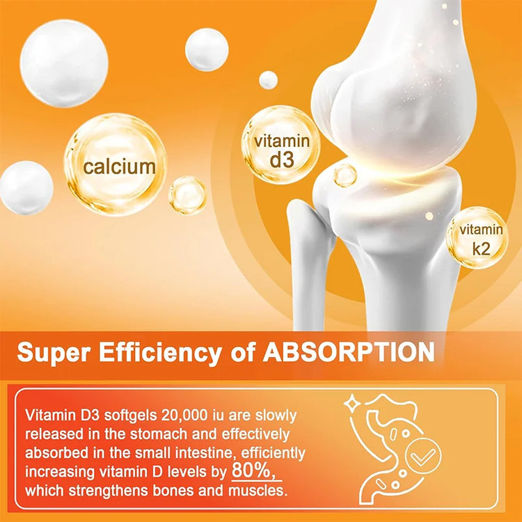 D3 K2 Vitamins Capsule for Bones, Joint, Calcium Absorption, Cardiovascular, Immune System Daily Health Supplement