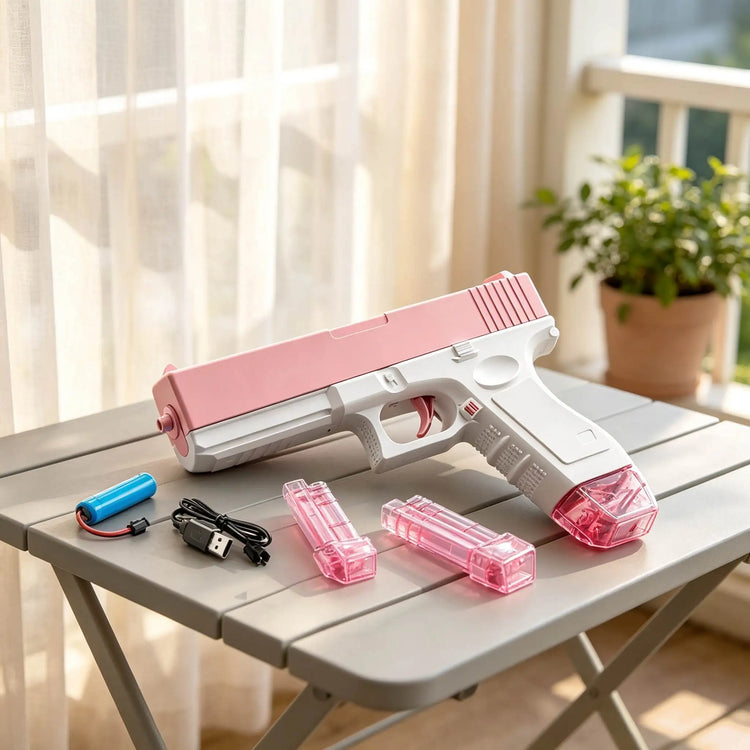 4-Piece Set of Children's Water Guns with Data Cable, Battery, and Clip, Durable and Long-Lasting Suitable as a Summer Beach and Pool Toy, a Universal Water Gun Toy for Boys and Girls, and a Fun Gift for Parent-Child Interact