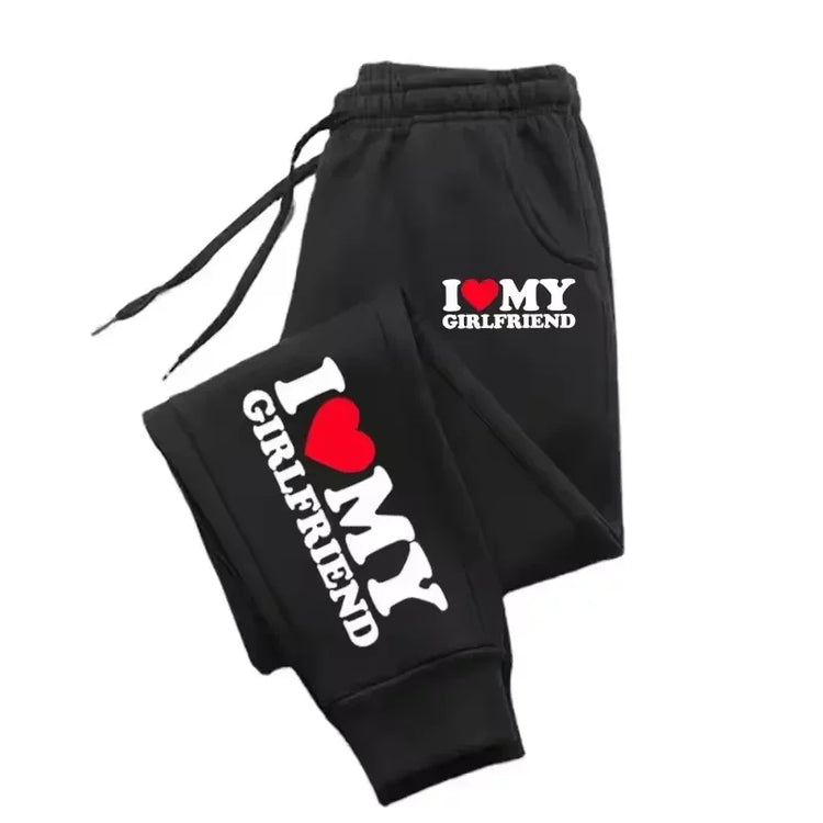 I Love My Boyfriend and Girlfriend Print Pants Woman Man Couple Sweatpants Loose Casual Warm Pants Pocket Drawstring Sportswear