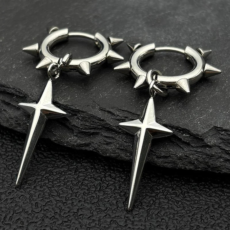 Punk Spike Rivet Hoop Earrings For Women Men Ear Studs Stainless Steel Gothic Hip Hop European and American Earring Jewelry Gift