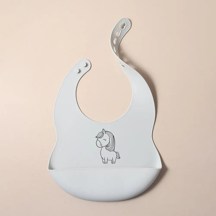 Custom Silicone Baby Bib with Name & Cartoon Print Pattern Food-Grade Solid Feeding Bib DZ13