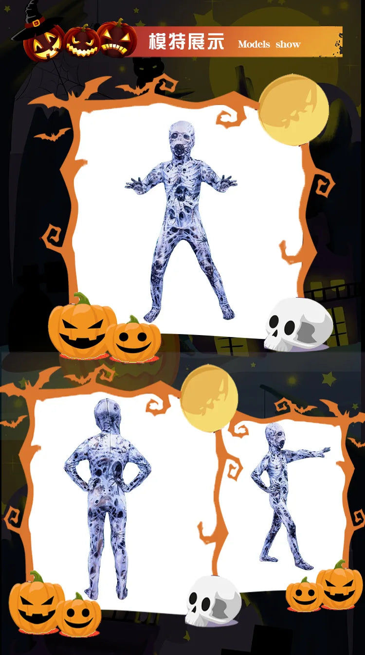 Halloween Kids Zombie Jumpsuit CostumeVampire Cosplay Outfit for Children's Ghost Festival & Stage PerformanceSpooky Party Drees