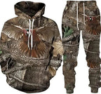 Men's Camouflage Hunting Animal Tracksuit Outfits 3D Wolf Print Hoodies 2-Piece Autumn/Winter Outdoor Sweatshirts Sweatpants Set