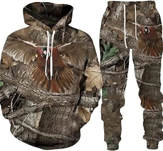 Men's Camouflage Hunting Animal Tracksuit Outfits 3D Wolf Print Hoodies 2-Piece Autumn/Winter Outdoor Sweatshirts Sweatpants Set