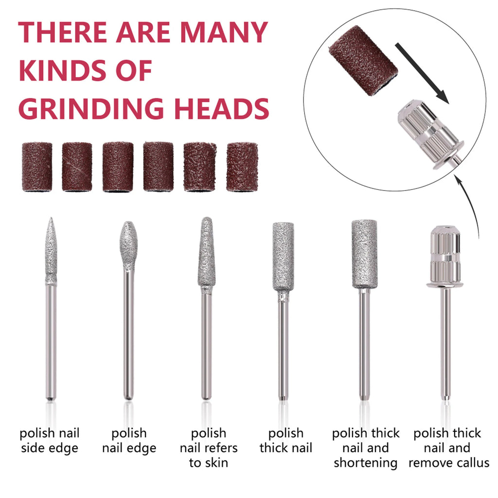 Electric Nail Drill Machine Set Pedicure Grinding Equipment Mill For Manicure Professional Strong Nail Polishing Tool