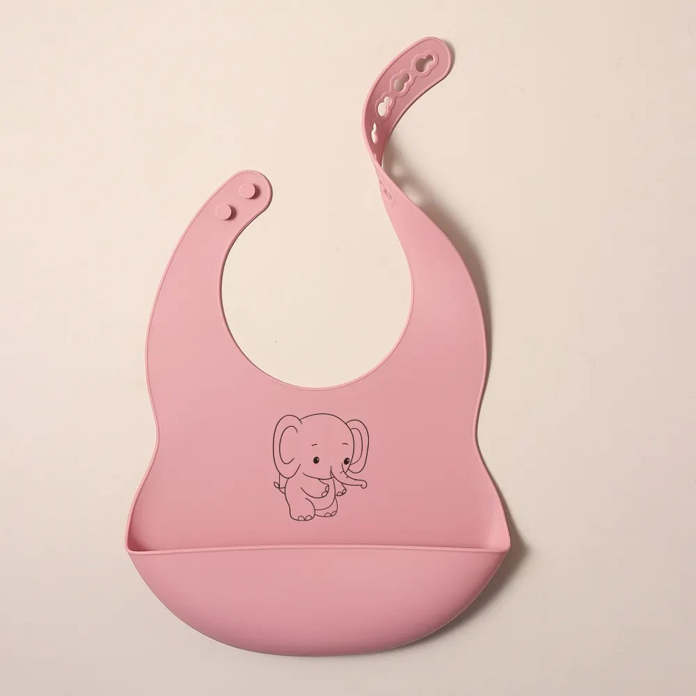 Custom Silicone Baby Bib with Name & Cartoon Print Pattern Food-Grade Solid Feeding Bib DZ13