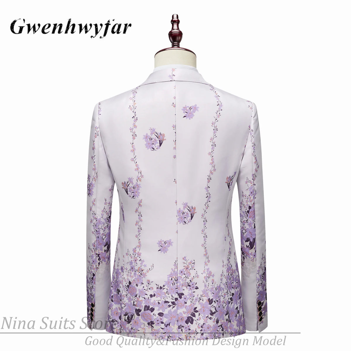 G&N 2026 New Series Men Suits Blazer Beautiful Lilac Purple Floral Pattern Tuxedos 3 Pieces Formal Party Costume Homme Slim Fit