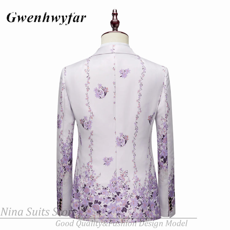G&N 2026 New Series Men Suits Blazer Beautiful Lilac Purple Floral Pattern Tuxedos 3 Pieces Formal Party Costume Homme Slim Fit