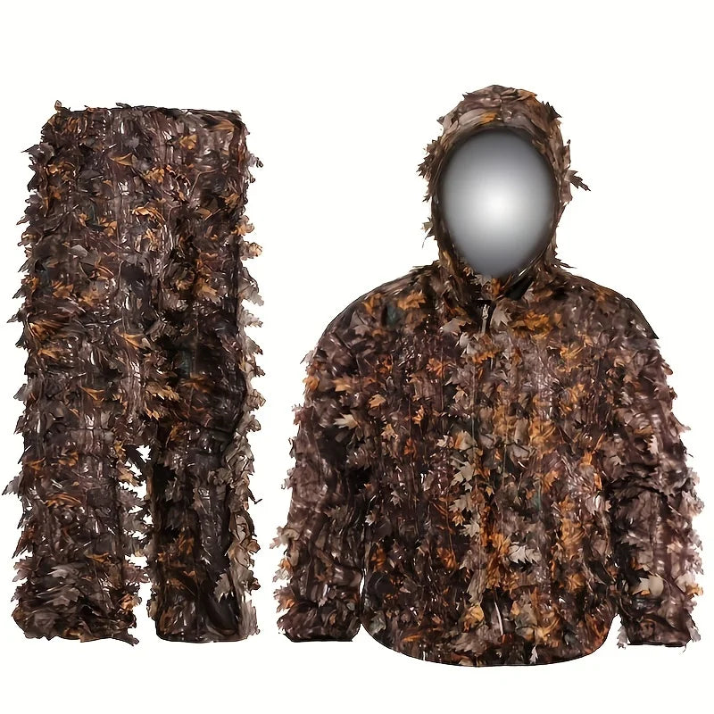 Adult Spring and Autumn Camo Bionic Leaves Camouflage Suit Hunting Ghillie Suit Woodland Camouflage Bird Watch Photography Suit