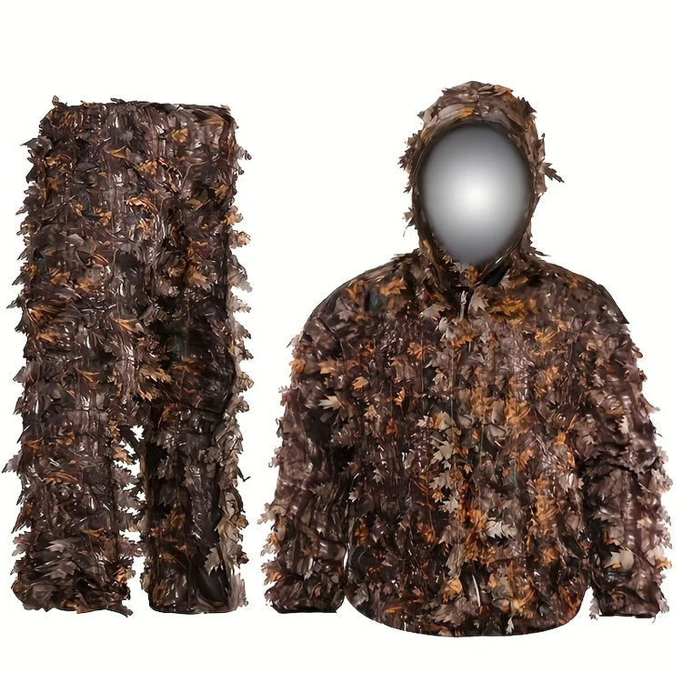 Adult Spring and Autumn Camo Bionic Leaves Camouflage Suit Hunting Ghillie Suit Woodland Camouflage Bird Watch Photography Suit