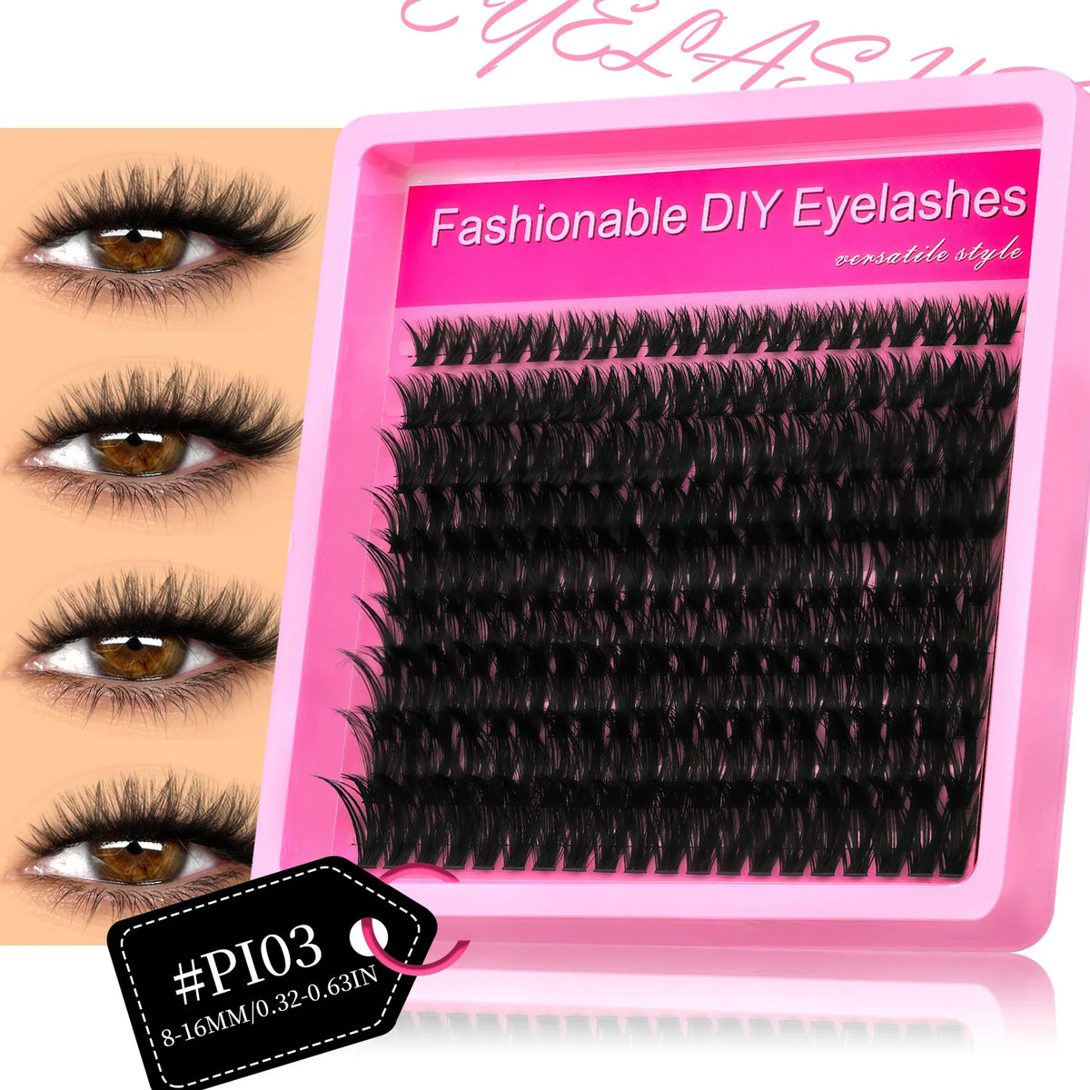 GROINNEYA DIY Lash Clusters Kit Thick Fluffy Cluster Lashes Full Set Lashes Extension with Lash Bond&Seal Individual Eyelashes