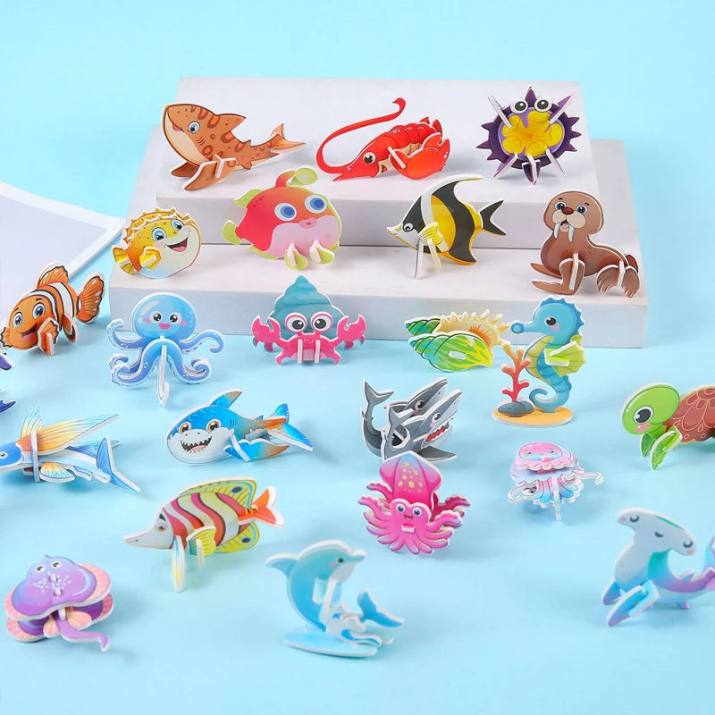 30Pcs A Set 3D DIY Puzzles Toys Mini Aircraft Tanks Animal Dinosaur Model Paper Jigsaw Puzzles for Kids Early Educational Toy