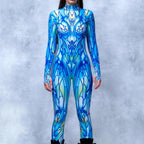 Sexy Fashion Print Jumpsuit Woman Turtleneck Zentai Bodysuit Cyberpunk Steam Tight Suit Halloween Costume Burning Man Outfit