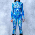 Sexy Fashion Print Jumpsuit Woman Turtleneck Zentai Bodysuit Cyberpunk Steam Tight Suit Halloween Costume Burning Man Outfit