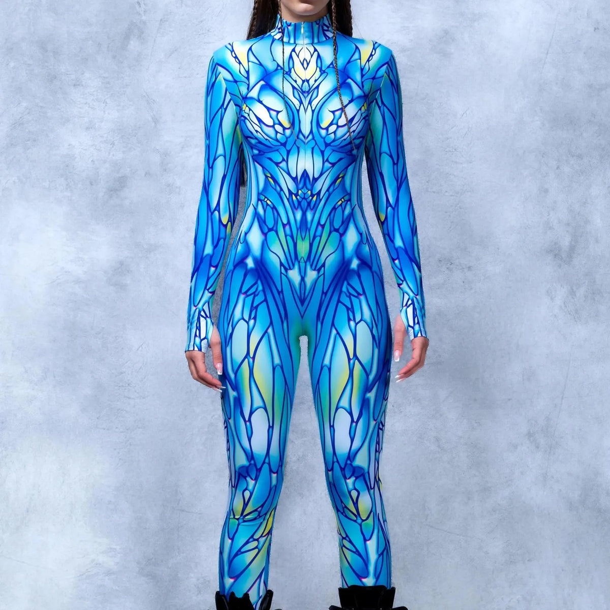 Sexy Fashion Print Jumpsuit Woman Turtleneck Zentai Bodysuit Cyberpunk Steam Tight Suit Halloween Costume Burning Man Outfit