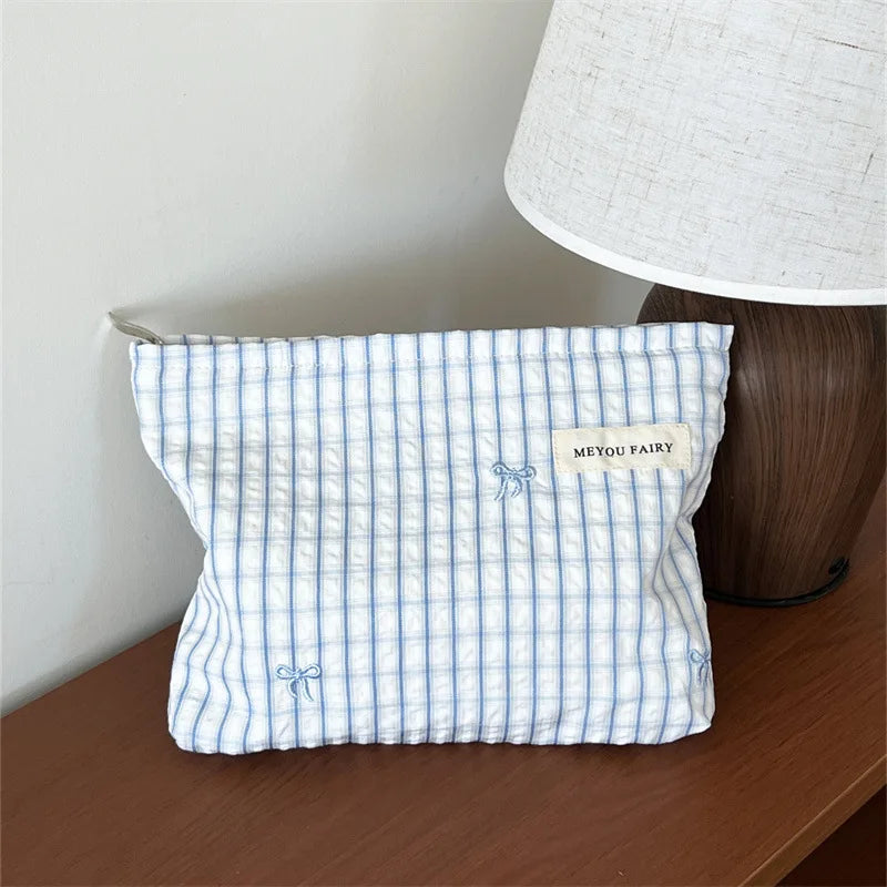 New Blue Color Mommy Bag Bowknot Embroidery Makeup Bag Zipper Baby Diaper Bag Nappy Pouch Travel Toiletry Storage Bags