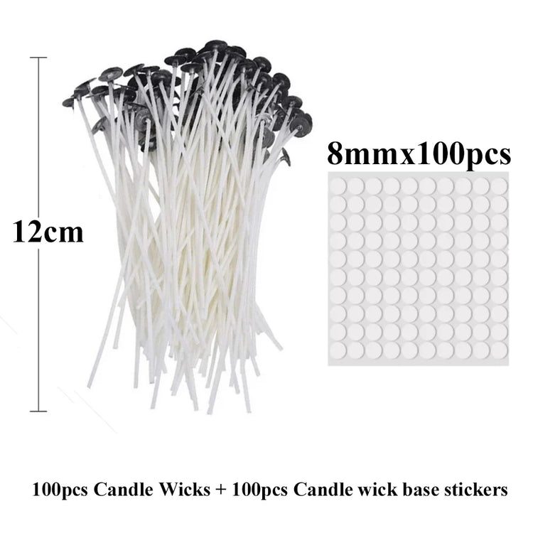 Smokeless Candle Wicks 2.6-20cm Pre-Waxed Cotton Core Wicks with Metal Sustainer Tabs DIY Handmade Candle Making Tools