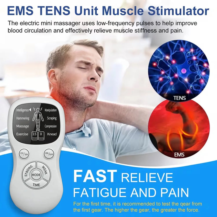 EMS Machine Dual Channel Electro Muscle Stimulator Pain Relief Rechargeable Body Shaping Muscle Relax TENS Pulse Massager