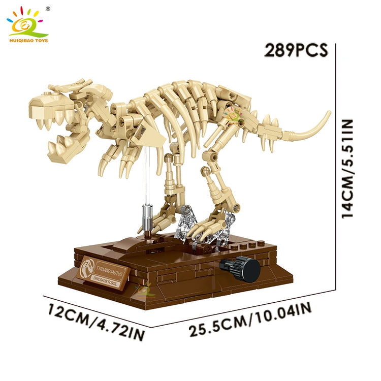 HUIQIBAO Dinosaur Skeleton Fossil Model Building Blocks Triceratops Velociraptor Dino Jurassic Series Bricks for Children Toy