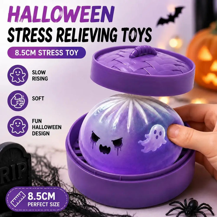 Glitter Halloween Ghost Dumplings Squishy Soft Slow Rebound Resilience Decompression with Steamer Stuffed Shark Bun Gift